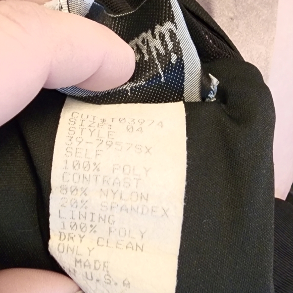 VINTAGE TADASHI Black Ruched Dress w/ Mesh Neckline, Shoulders & Long Sleeves, 4 - Picture 3 of 4